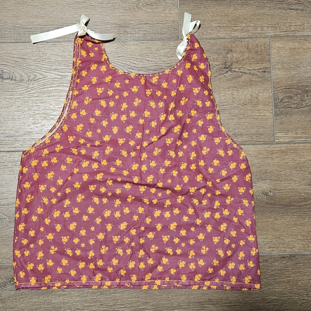 Handmade Floral Sleeveless Top - Burgundy and Orange